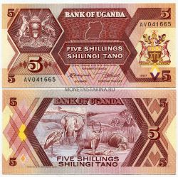 Банкнота 5 шиллингов 1987 года Уганда