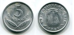 Монета 5 франков 1961 год Мали
