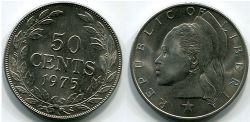 Монета 50 центов 1975 год Либерия