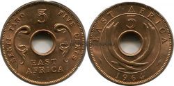 Монета 5 центов 1964 год Британская Восточная Африка
