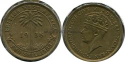 Монета 2 шиллинга 1938 год Британская Западная Африка