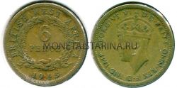 Монета 6 пенcов 1943 год Британская Западная Африка
