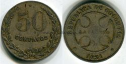 Монета 50 сентаво 1921 года. Колумбия