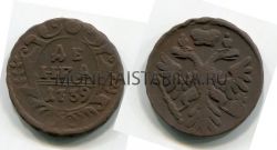 Монета медная денга 1739 года. Императрица Анна Иоанновна