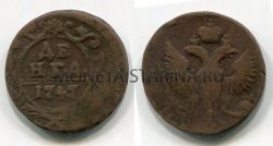 Монета медная денга 1747 года. Императрица Елизавета Петровна