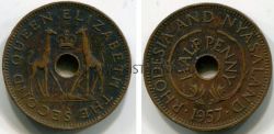 Монета 1/2 пенни 1957 года. Родезия и Ньясаленд (Зимбабве)