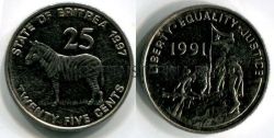 Монета 25 центов 1991 года Эритрея