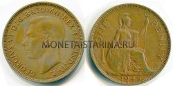 Монета медная 1 пенни 1948 года Великобритания
