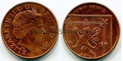 Монета медная 2 пенса 2009 года Великобритания