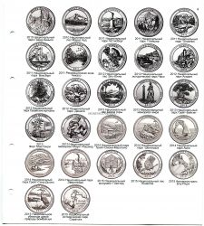 Лист картонный для 25-центовых монет США (формат Нумис, Парки 2010-2015 гг, №4)