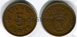 Монета 5 эйре 1942 год Исландия