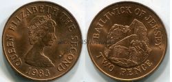 Монета 2 пенса 1983 года. Остров Джерси