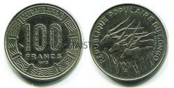Монета 100 франков 1975 год Конго