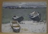 Картина маслом картон Азовское море. Рыбацкие лодки на берегу. Автор Куприянов М.В.