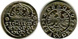Монета серебряная 1 грош 1608 года. Польша