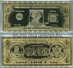 Подарочная банкнота из серебра с позолотой 1 доллар 2006 год США