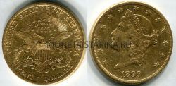 Монета 20 долларов золотом 1899 года США
